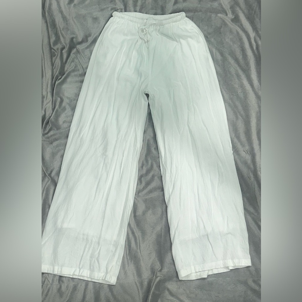 White linen Drawstring Pants